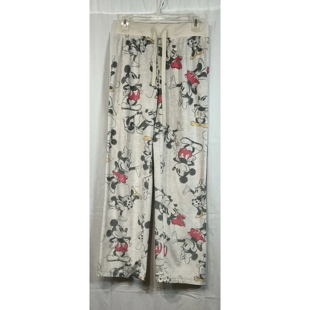 Disney Mickey Mouse Pajama Tie Waist Lounge Pants Cream Velour Size XS
